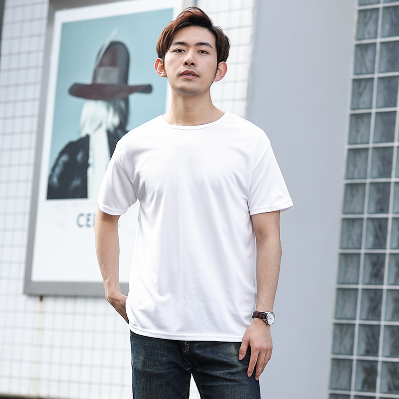 夏季新款网点速干t恤男士纯色休闲圆领短袖运动健身速干短袖t恤