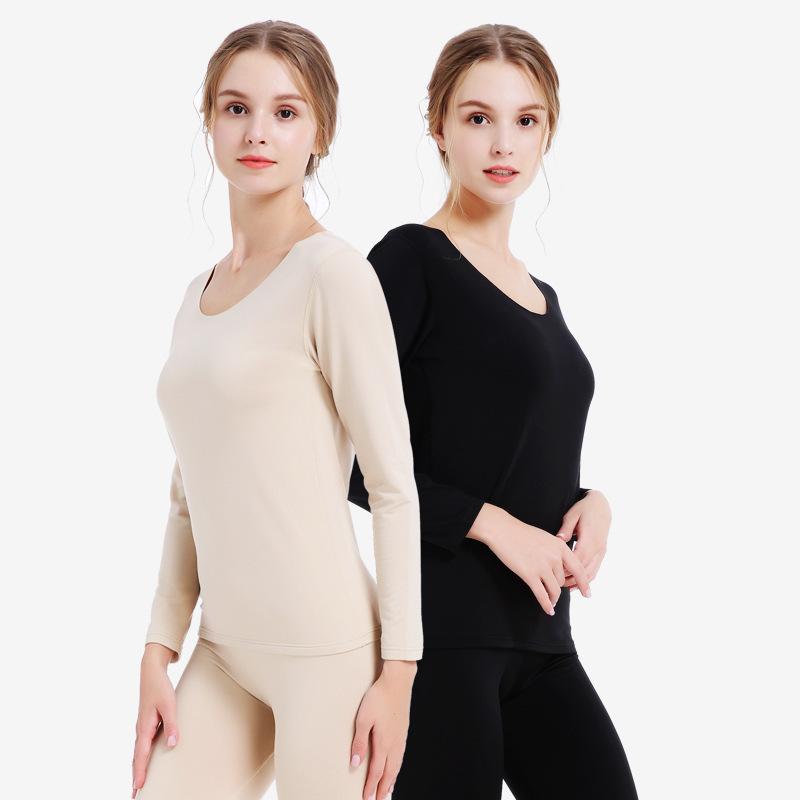 新款厂家直销保暖内衣女秋衣秋裤薄款无痕内衣套装保暖上衣粉