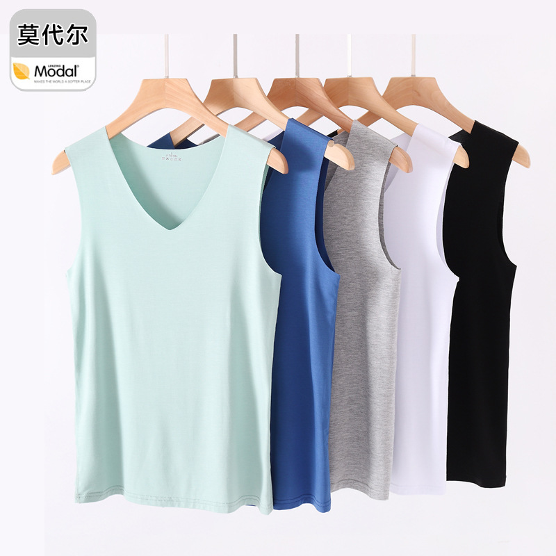 男士冰丝无痕背心莫代尔棉紧身内穿打底健身跨栏运动夏季白色内衣