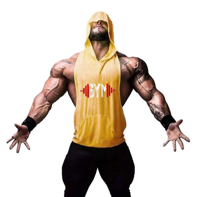 外贸热销 肌肉男健美健身坎肩连帽运动背心跑步宽松训练无袖T恤衫