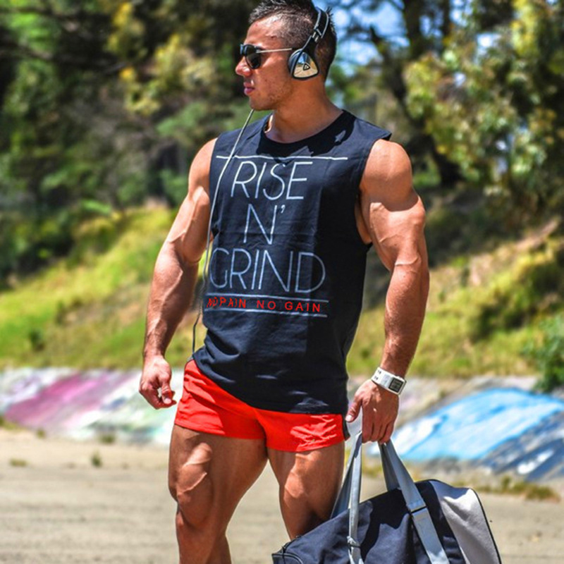 直销肌肉健身无袖运动男士背心健身跑步无袖T恤 透气修身训练服