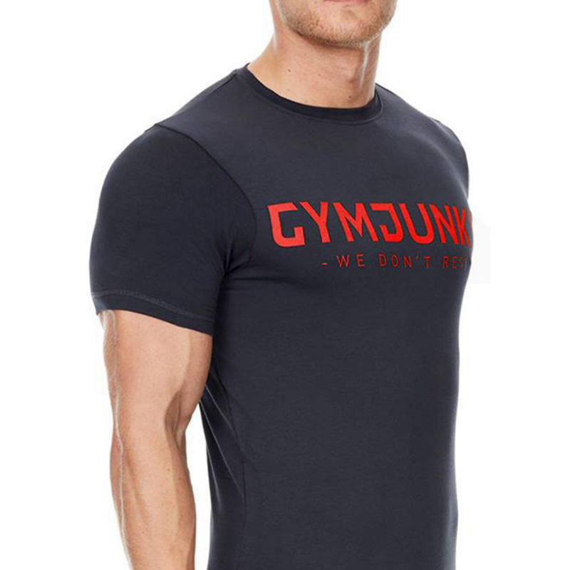 肌肉健身男夏运动休闲跑步锻炼撸铁棉弹力短袖T恤外贸速卖通定做