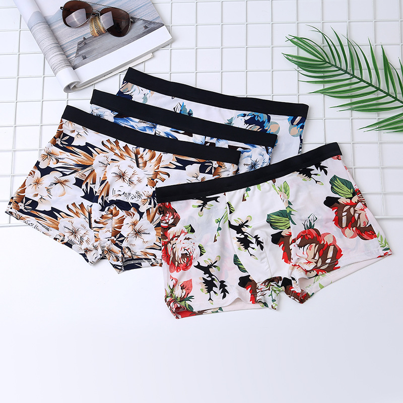 四季男士冰丝莫代尔内裤 夏季内裤男印花平角裤 运动透气性感批发