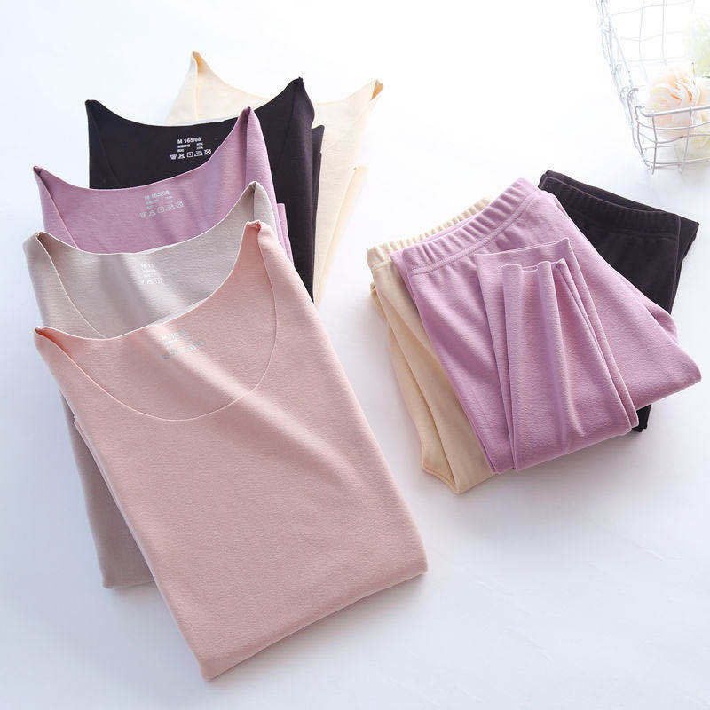 女士保暖内衣套装加绒秋衣秋裤薄款紧身圆领打底衫女厂家批发