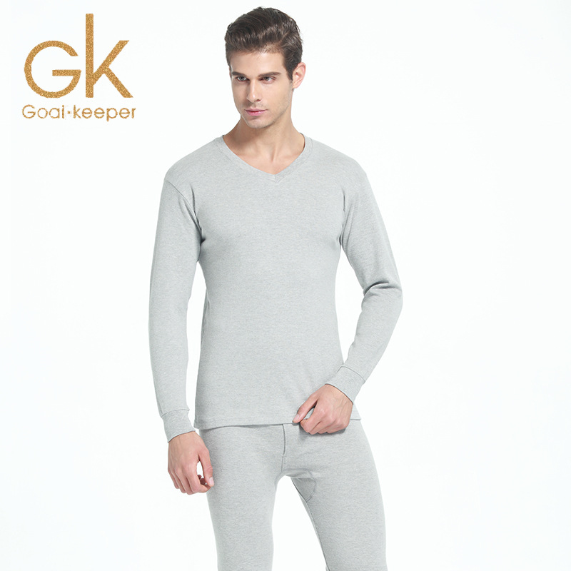厂家直销GK纯棉V领 保暖内衣男士秋衣秋裤 加厚内衣 棉毛衫