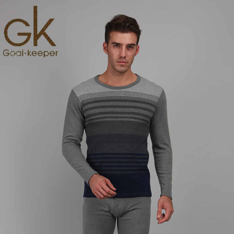 —件代发秋冬新款男士提花内衣 圆领磨毛秋衣秋裤 舒绒保暖套装