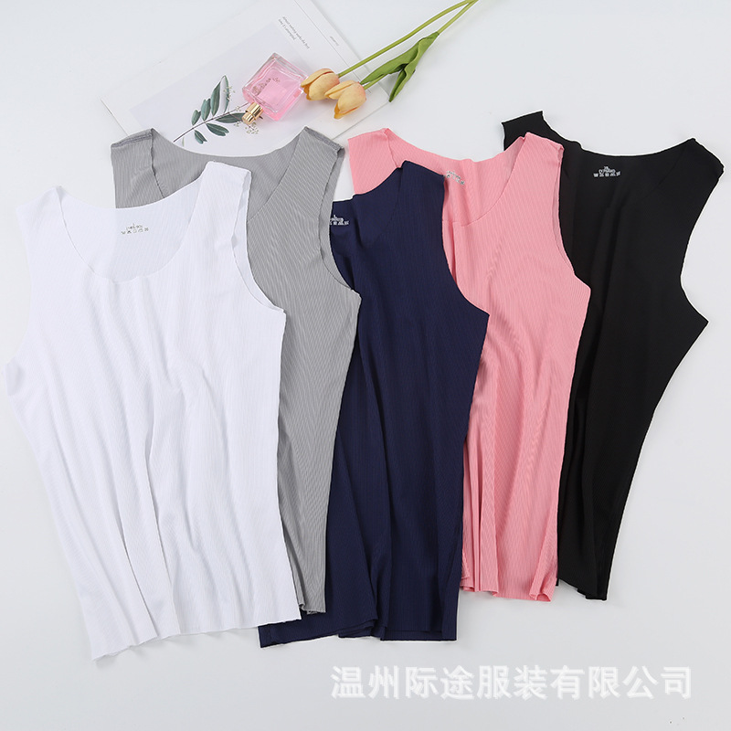 新款女士无痕冰丝螺纹圆领吊带背心打底衫供应抖音快手直播平台