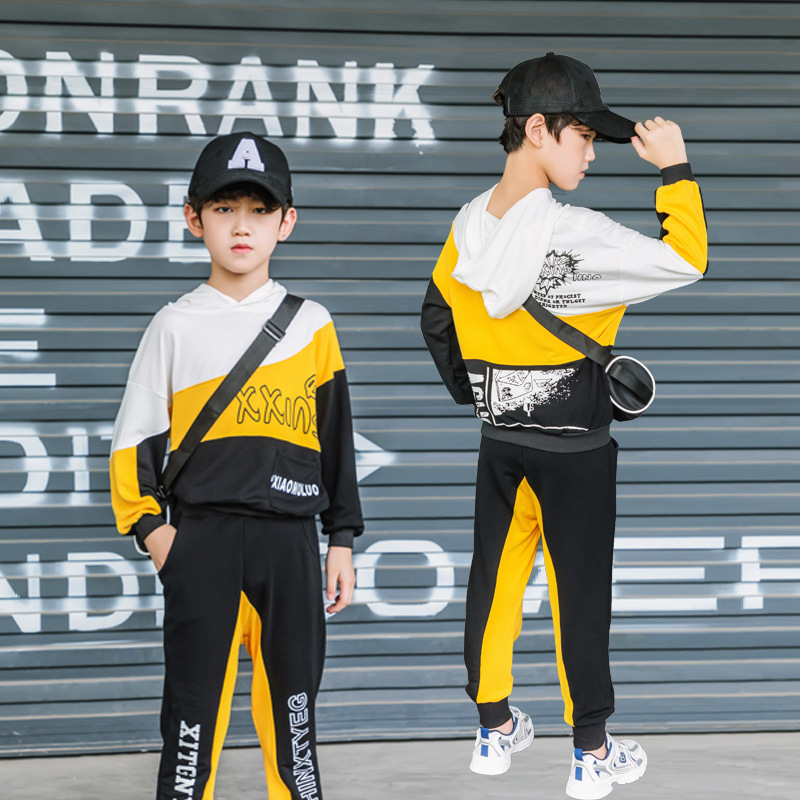 儿童运动卫衣套装男童秋装套装新款男孩韩版中大童嘻哈潮流套装