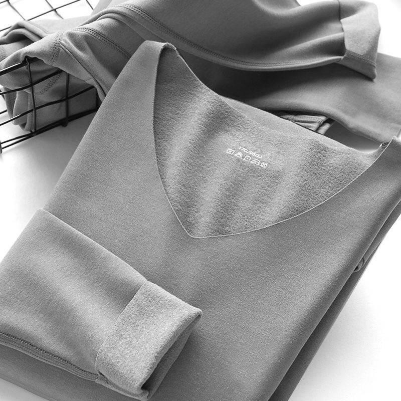 男士无痕保暖内衣冬款加绒冬v领棉毛衫衣秋裤男抖音爆款一件代发