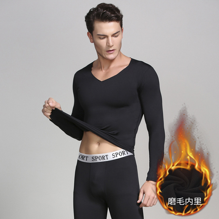 秋冬男士超薄保暖内衣打底牛奶丝秋衣秋裤修身保暖内衣套装男批发