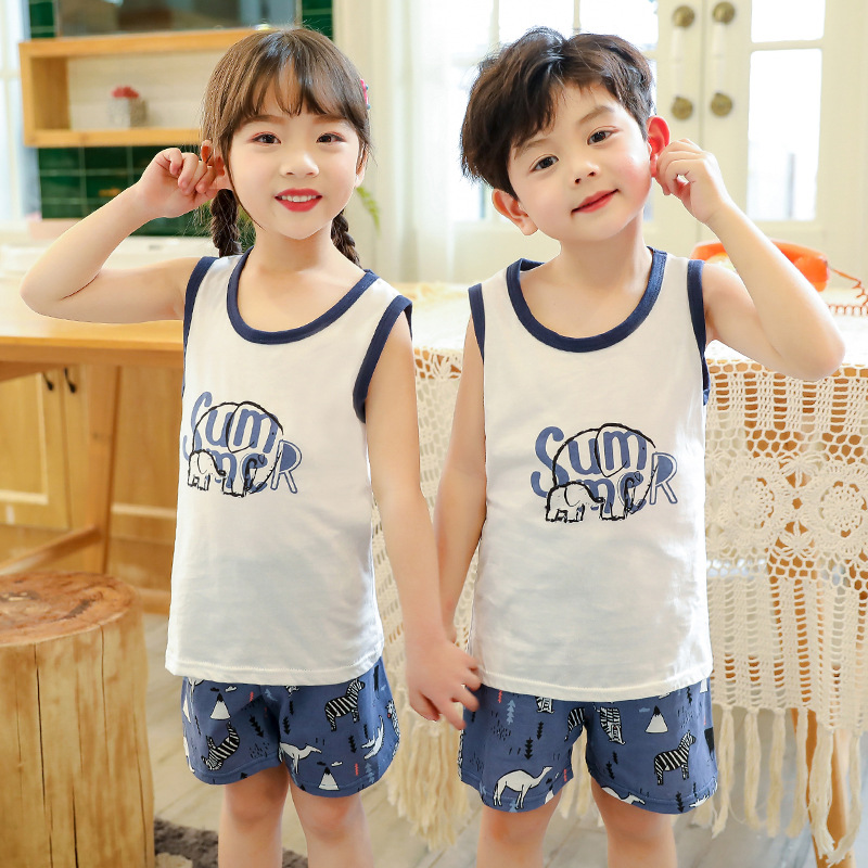 儿童背心套装新款女童短裤衣服夏季纯棉宝宝背心韩版男童套装童装