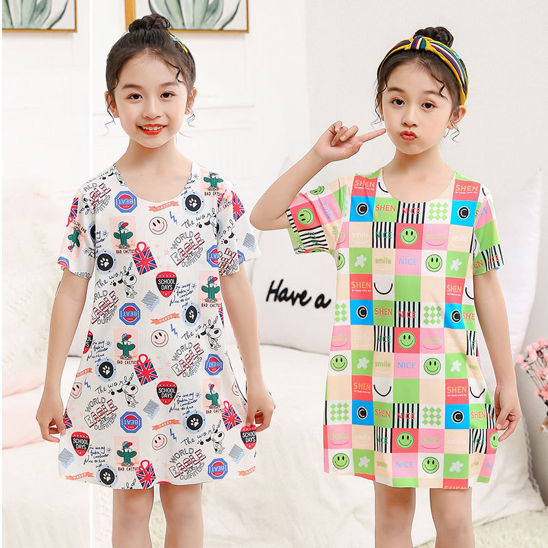 女童无痕睡裙短袖公主薄款夏季新款睡衣女可爱女孩家居服裙子批发