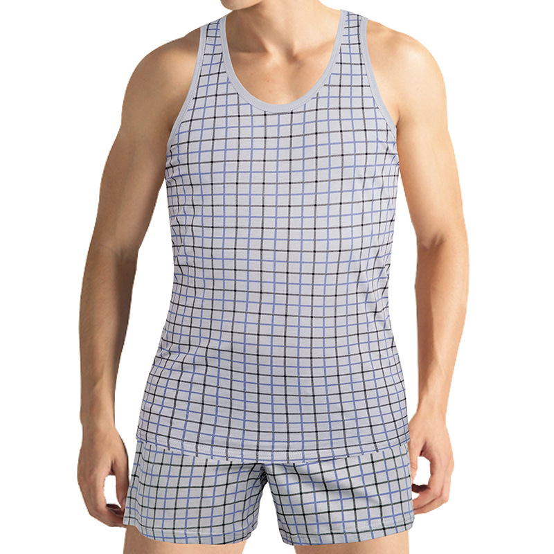 男士纯棉背心无袖夏装中老年打底运动汗布工字背心套装男宽松印花