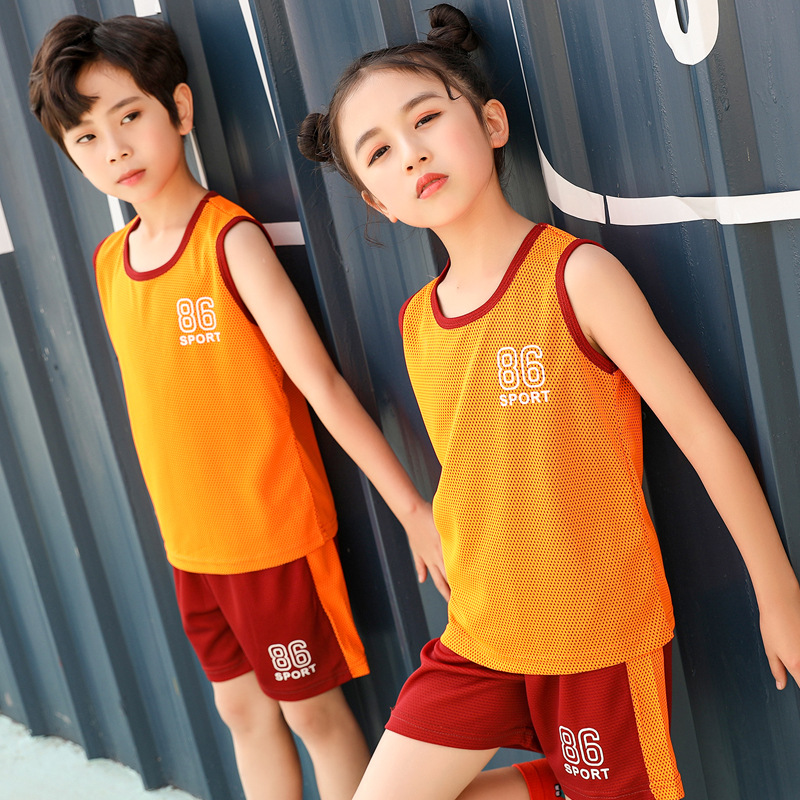 2021夏儿童背心套装男女薄款透气运动套装中小童无袖短裤两件套