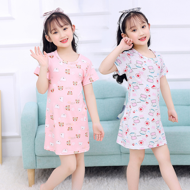 女童连衣裙夏季韩版卡通裙子短袖童装连衣裙儿童居家休闲裙