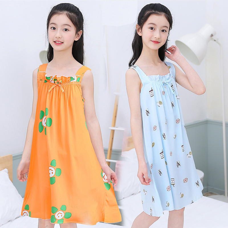 2021夏季韩版卡通女童连衣裙短袖童装公主裙儿童居家粉色休闲裙子1